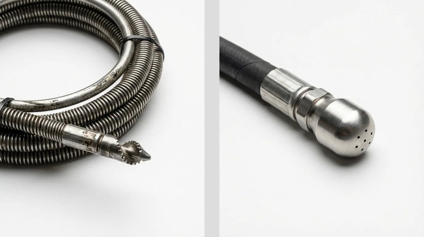 Drain snake cable and hydro jetting nozzle used for drain cleaning in Riverview, FL