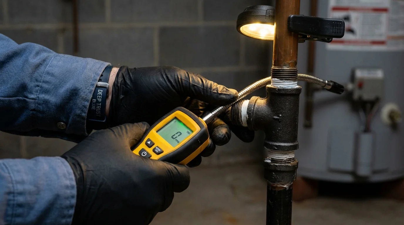 Gas leak detection with electronic sniffer by Johns Plumbing LLC in Riverview