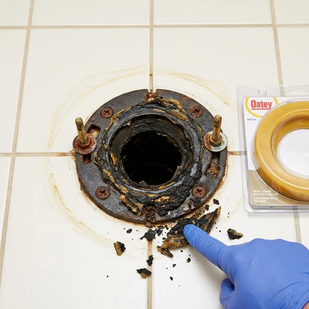 Failed wax ring showing water seepage at the base of a toilet in a Riverview, FL home