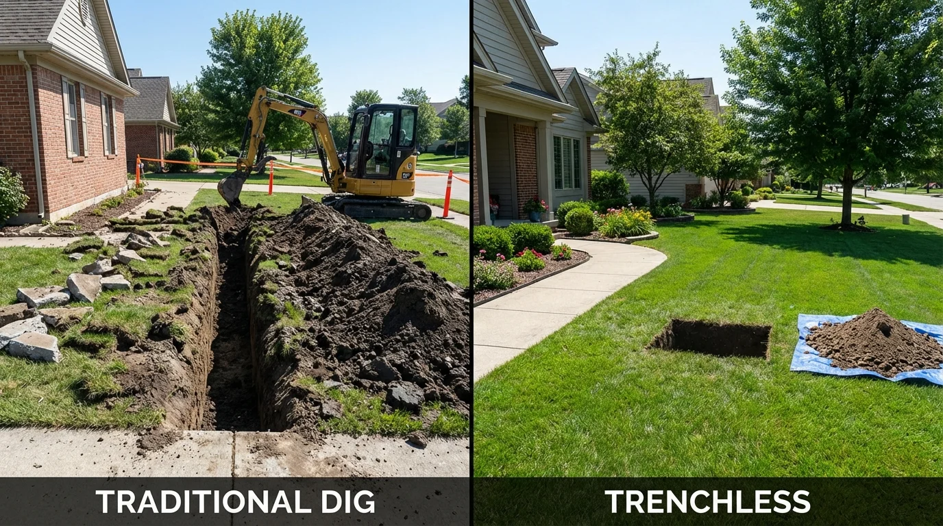 Trenchless sewer repair with minimal yard damage versus traditional excavation in Riverview, FL